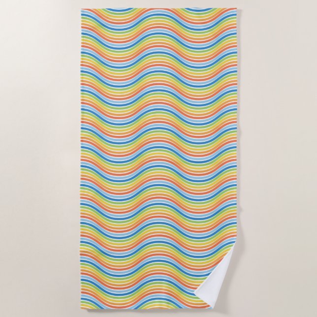 Colourful Wavy Lines Beach Towel (Front)