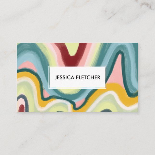 Colourful Wavy Stripes Minimalist Cool Business Card (Front)