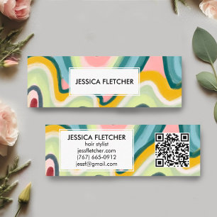 Colourful Wavy Stripes Minimalist Cool QR Code  Mini Business Card