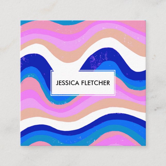 Colourful Wavy Stripes Minimalist Cool Square Business Card (Front)