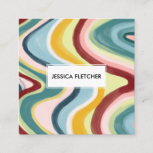 Colourful Wavy Stripes Minimalist Cool Square Business Card