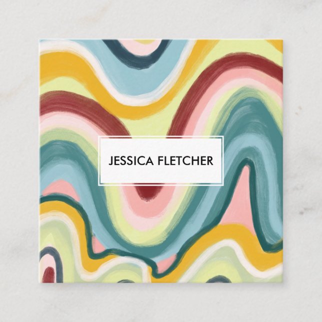 Colourful Wavy Stripes Minimalist Cool Square Business Card (Front)