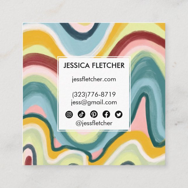 Colourful Wavy Stripes Minimalist Cool Square Icon Square Business Card (Back)
