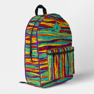 Colourful wavy stripes pattern monogram printed backpack