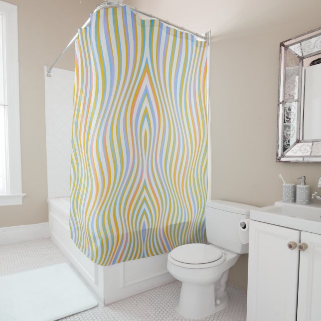Colourful Wavy Stripes Pattern Shower Curtain (In Situ)
