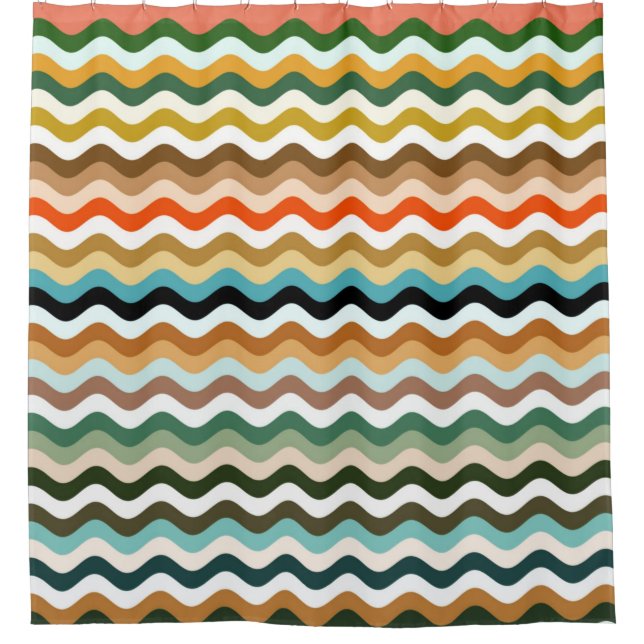 Colourful Wavy Zigzag Multicolored Pattern Shower Curtain (Front)