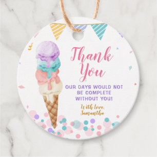 Colourful We Scream Four Ice Cream Fourth Birthday Favour Tags