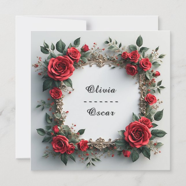 Colourful Wedding Floral Wreath Magnetic Invitation (Front)