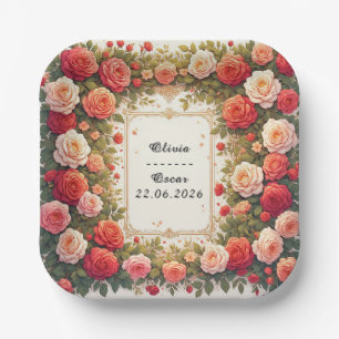 Colourful Wedding Floral Wreath Paper Plate