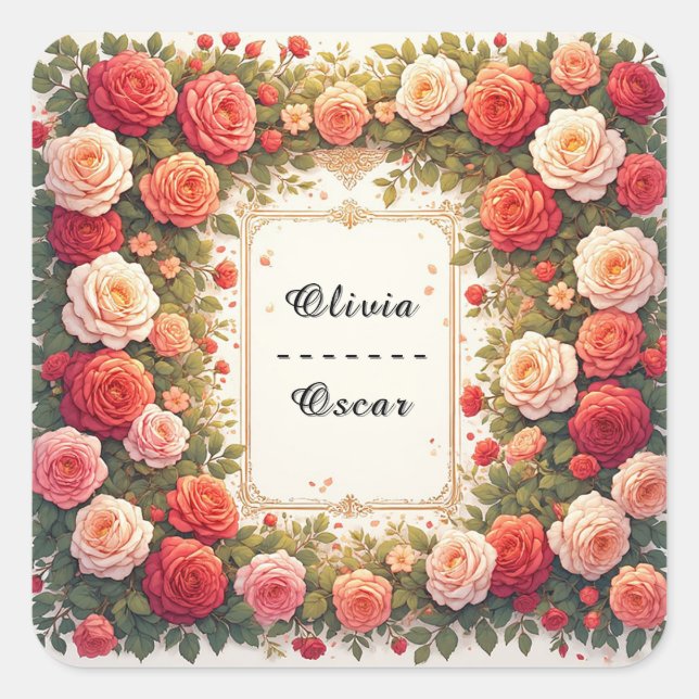 Colourful Wedding Floral Wreath Square Sticker (Front)