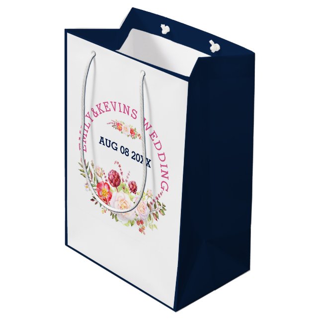 Colourful Wedding Flowers Bouquet & Text Medium Gift Bag (Back Angled)