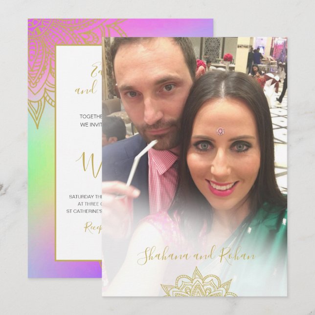  Colourful Wedding Gold Accents Modern  Invitation (Front/Back)