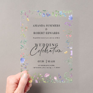 Colourful Wedding Wildflowers Frame Acrylic Invitations