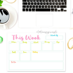 Colourful Weekly Calendar Planner Tear-off Notepad