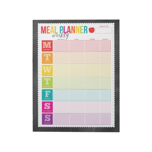 Colourful Weekly Meal Planner Large Notepad (Rotated)