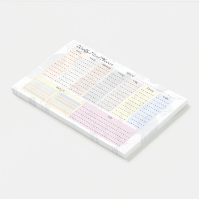 Colourful Weekly Meal Planner Post-it Notes (Angled)