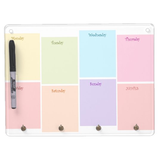 Colourful Weekly Planner Dry Erase Board With Key Ring Holder | Zazzle ...