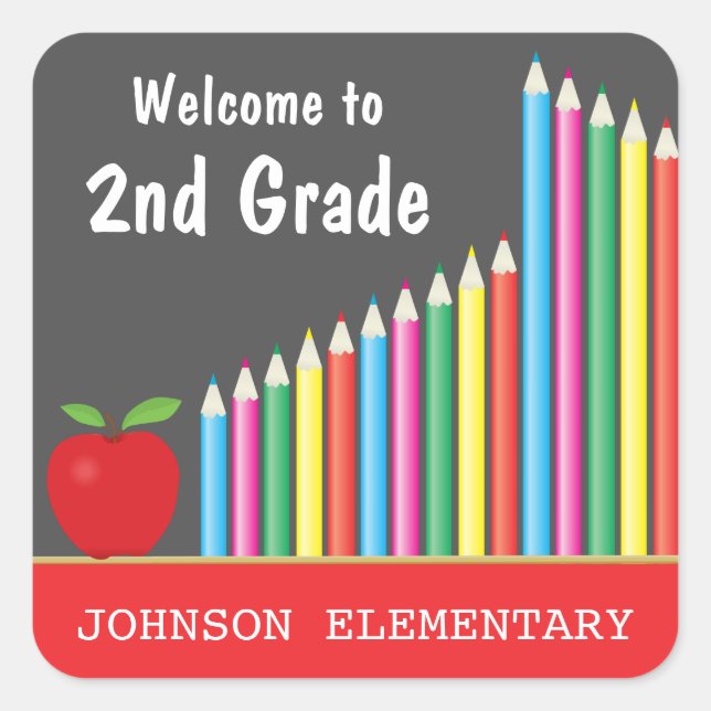Colourful Welcome Back to 2nd Grade Square Sticker (Front)