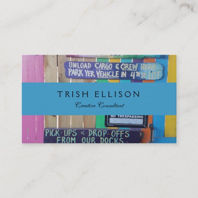 Colourful Welcome Island sign Carribean Business Card (Front)