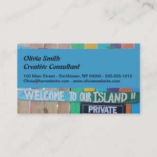 Colourful Welcome Island sign Carribean Business Card