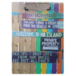 Colourful Welcome Island sign Carribean Clipboard