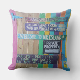 Colourful Welcome Island sign Carribean Cushion
