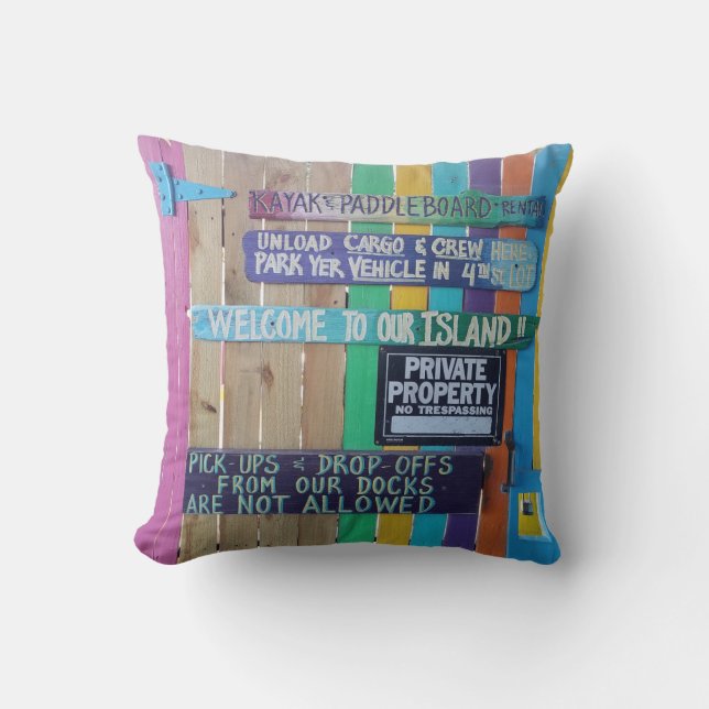 Colourful Welcome Island sign Carribean Cushion (Front)