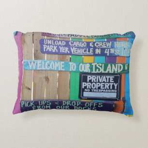 Colourful Welcome Island sign Carribean Decorative Cushion