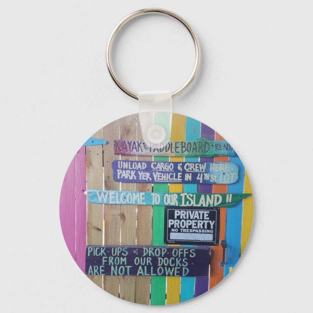 Colourful Welcome Island sign Carribean Key Ring (Front)