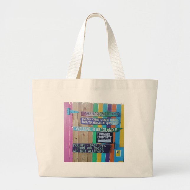 Colourful Welcome Island sign Carribean Large Tote Bag (Front)