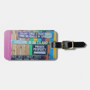 Colourful Welcome Island sign Carribean Luggage Tag