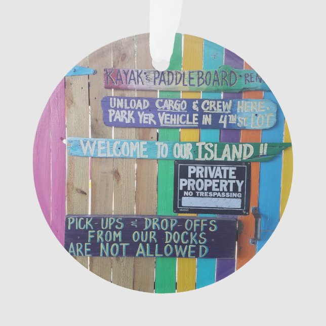 Colourful Welcome Island sign Carribean Ornament (Front)