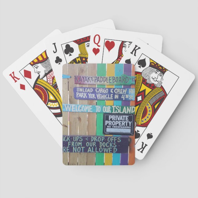 Colourful Welcome Island sign Carribean Playing Cards (Back)
