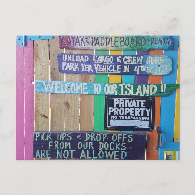 Colourful Welcome Island sign Carribean Postcard (Front)