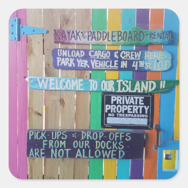 Colourful Welcome Island sign Carribean Square Sticker (Front)