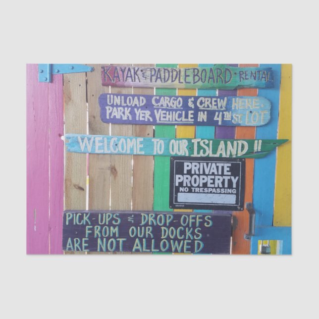 Colourful Welcome Island sign Carribean Tissue Paper (Front)