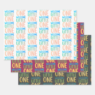 Colourful "Welcome Little One" Baby Shower Wrapping Paper Sheet