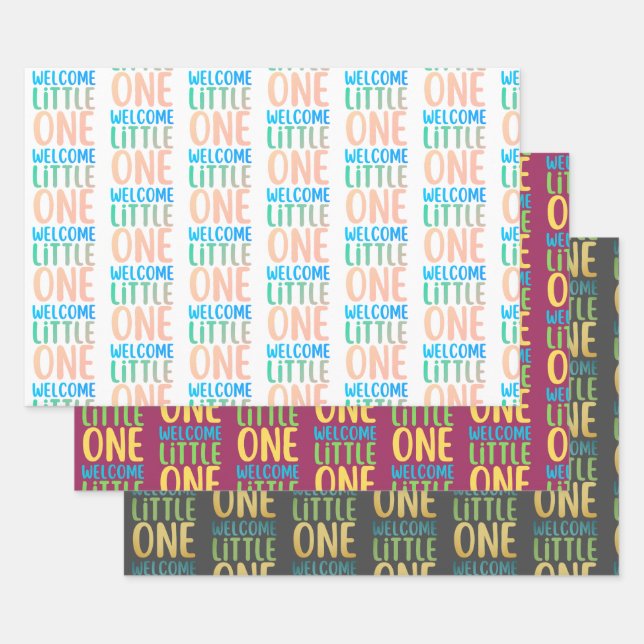 Colourful "Welcome Little One" Baby Shower Wrapping Paper Sheet (Set)
