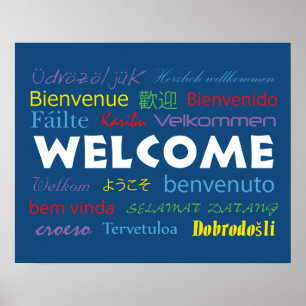 Colourful Welcome Many Languages Blue Poster