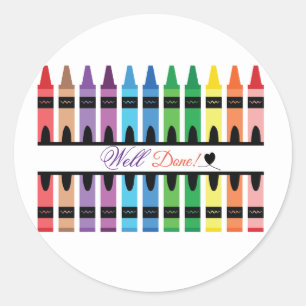 Colourful Well Done Teacher Pencils Crayon  Classic Round Sticker