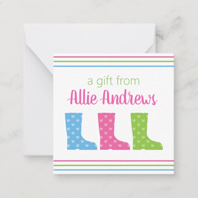 Colourful Wellies Rain Boots Gift Enclosure Cards (Front)