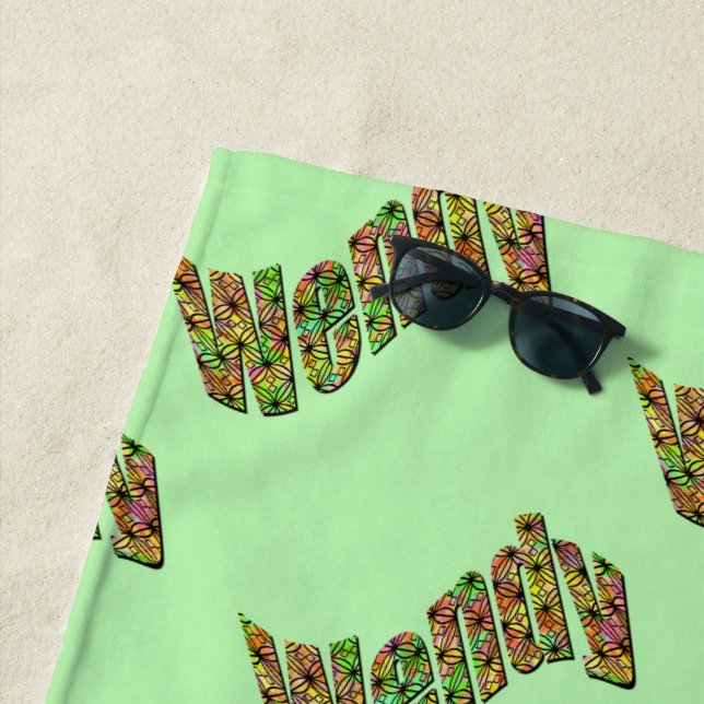 Colourful Wendy Name, Beach Towel (In Situ)