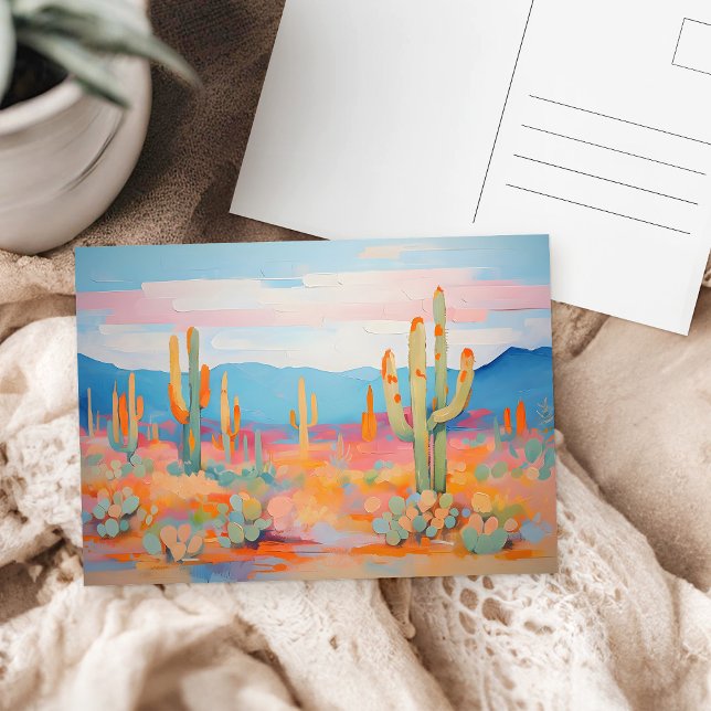 Colourful Western Desert Cactus Vibrant Painting  Postcard (Creator Uploaded)