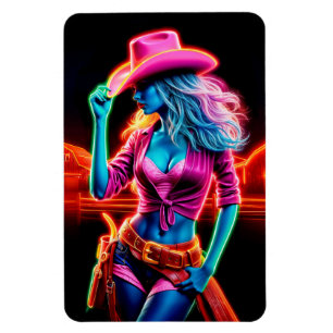 Colourful western girl with pink cowboy hat art magnet