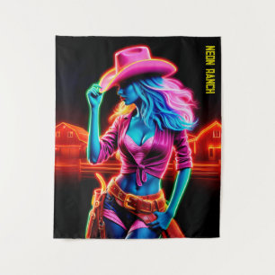Colourful western girl with pink cowboy hat art tapestry