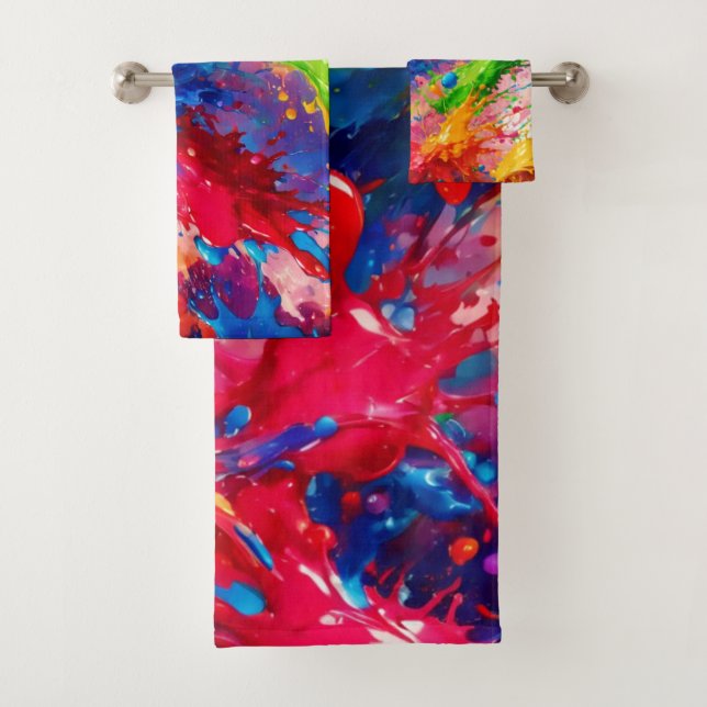 Colourful Wet Paint Splash Design Bath Towel Set (Insitu)