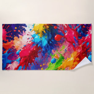 Colourful Wet Paint Splash Design Beach Towel