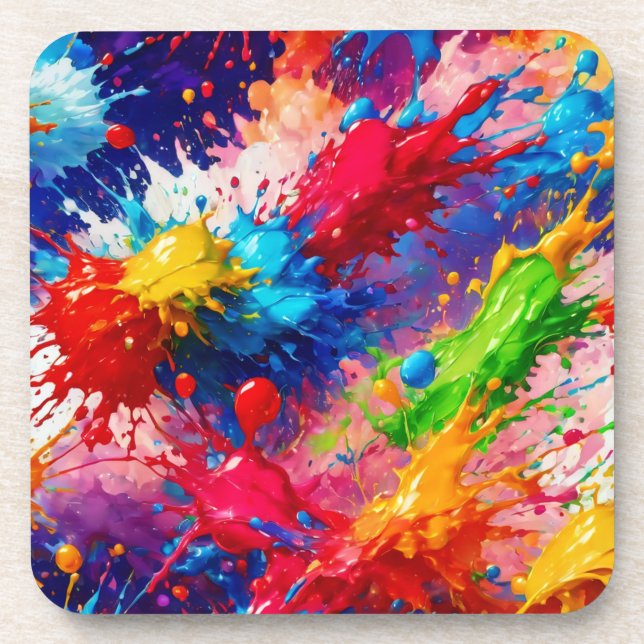 Colourful Wet Paint Splash Design Coaster (Front)