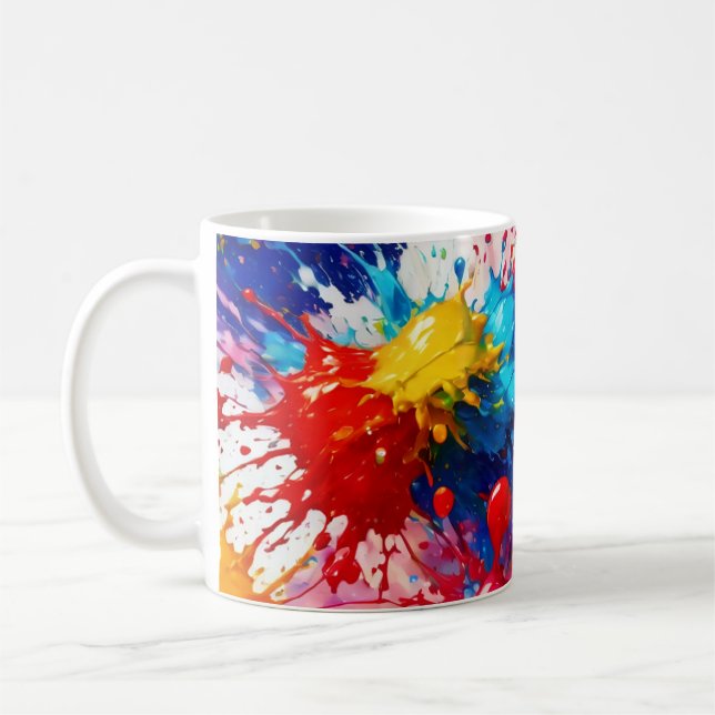 Colourful Wet Paint Splash Design Coffee Mug (Left)