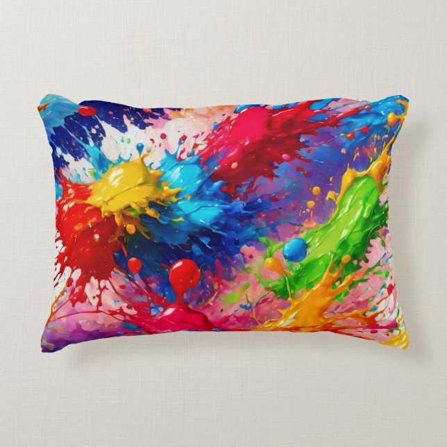 Colourful Wet Paint Splash Design Decorative Cushion (Front)